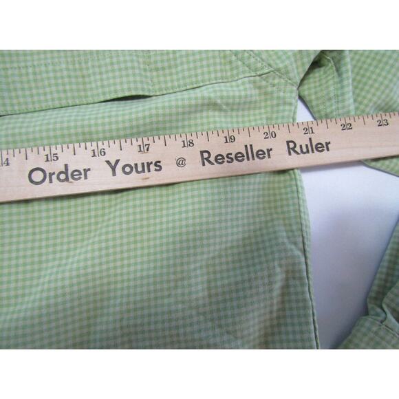 L.L. Bean Green Plaid Button Collar Shirt Mens size MR Tan Check Gingham Cotton - Picture 7 of 8